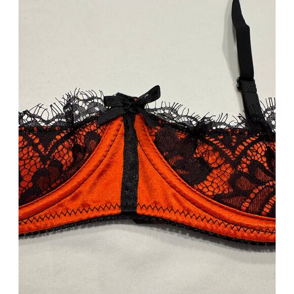 NEW Fredericks of Hollywood Lux Satin Lace Open Cup Bra 16 Orange Black NWT - Picture 7 of 12